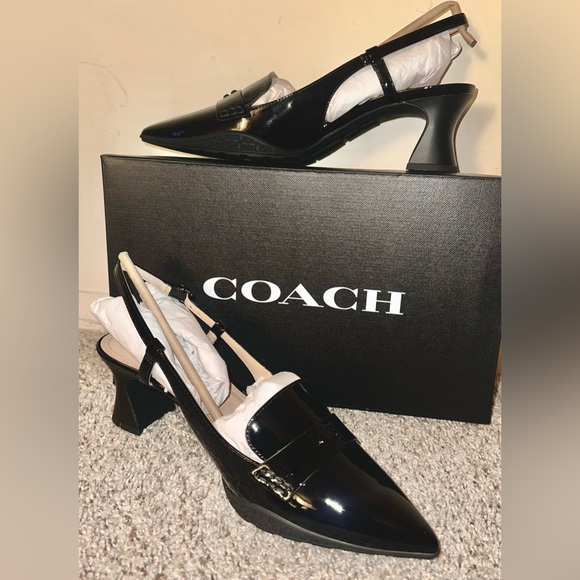 Coach Nikoka Black Patent Leather Slingback Pumps - Picture 2 of 4